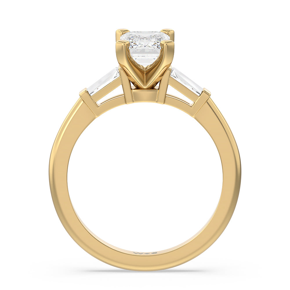 Emerald Cut Three Stone Baguette Engagement Ring with Lab Grown Diamond in 14KT Yellow Gold view 2
