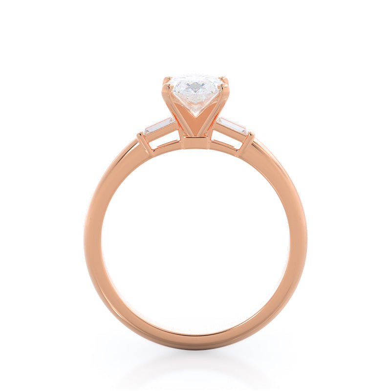 Marquise Cut Three Stone Baguette Engagement Ring with Lab Grown Diamond in 14KT Rose Gold view 2
