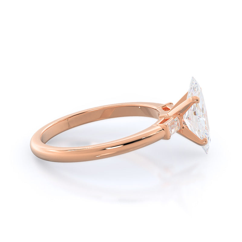 Marquise Cut Three Stone Baguette Engagement Ring with Lab Grown Diamond in 14KT Rose Gold view 3
