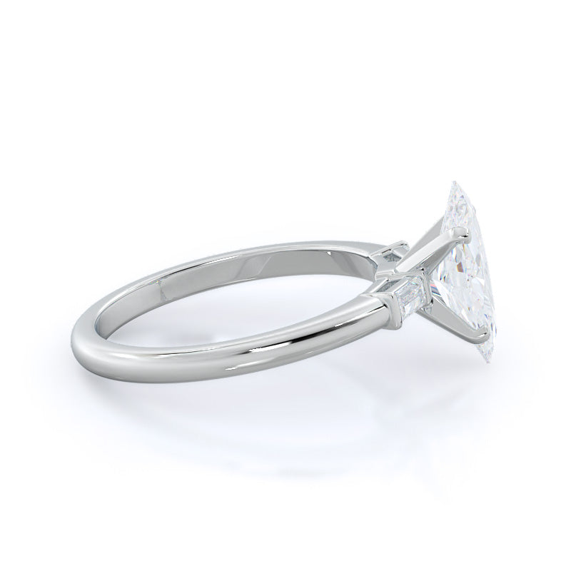 Marquise Cut Three Stone Baguette Engagement Ring with Lab Grown Diamond in 14KT Platinum view 3
