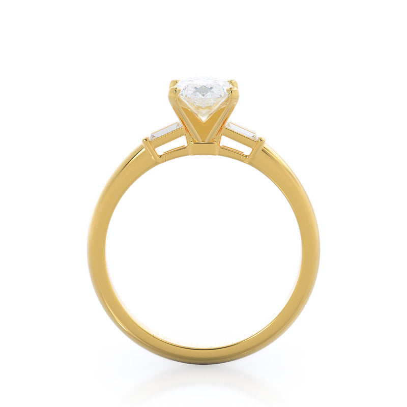 Marquise Cut Three Stone Baguette Engagement Ring with Lab Grown Diamond in 14KT Yellow Gold view 2
