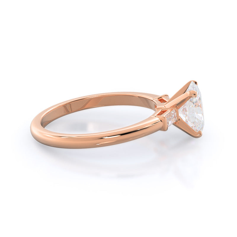 Oval Cut Three Stone Baguette Engagement Ring with Lab Grown Diamond in 14KT Rose Gold view 3

