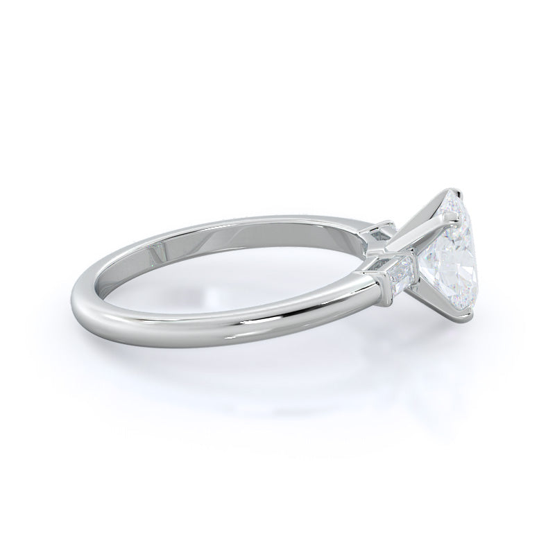 Oval Cut Three Stone Baguette Engagement Ring with Lab Grown Diamond in 14KT Platinum view 3
