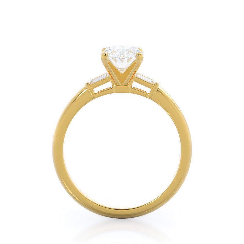 Oval Cut Three Stone Baguette Engagement Ring with Lab Grown Diamond in 14KT Yellow Gold view 2
