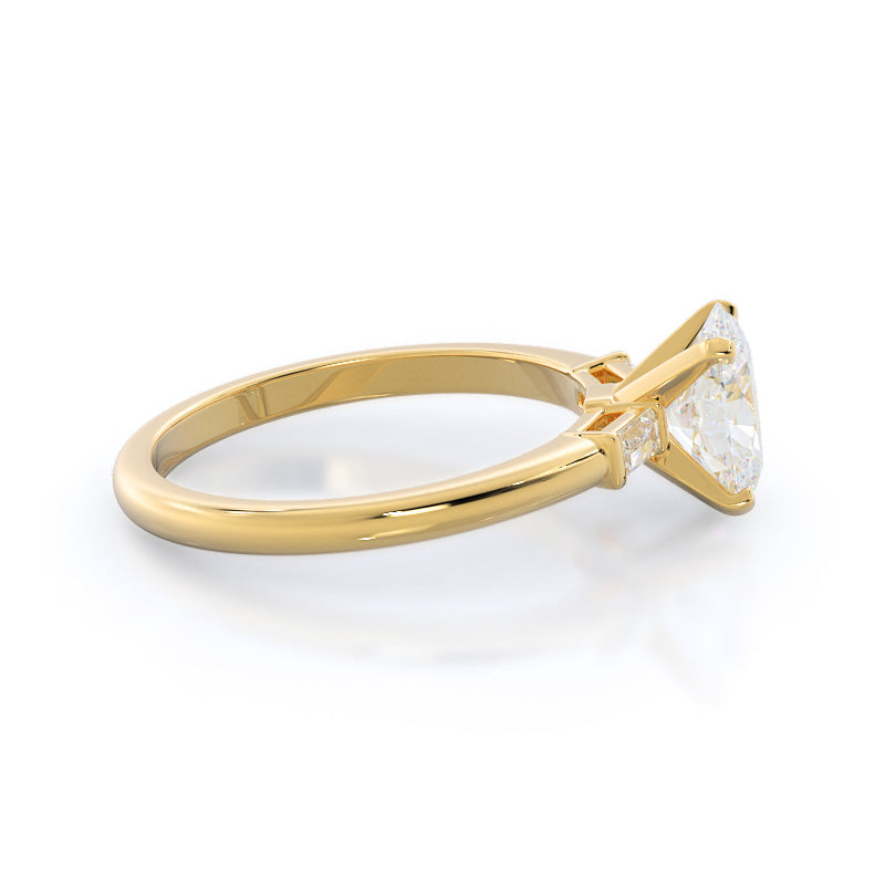 Oval Cut Three Stone Baguette Engagement Ring with Lab Grown Diamond in 14KT Yellow Gold view 3
