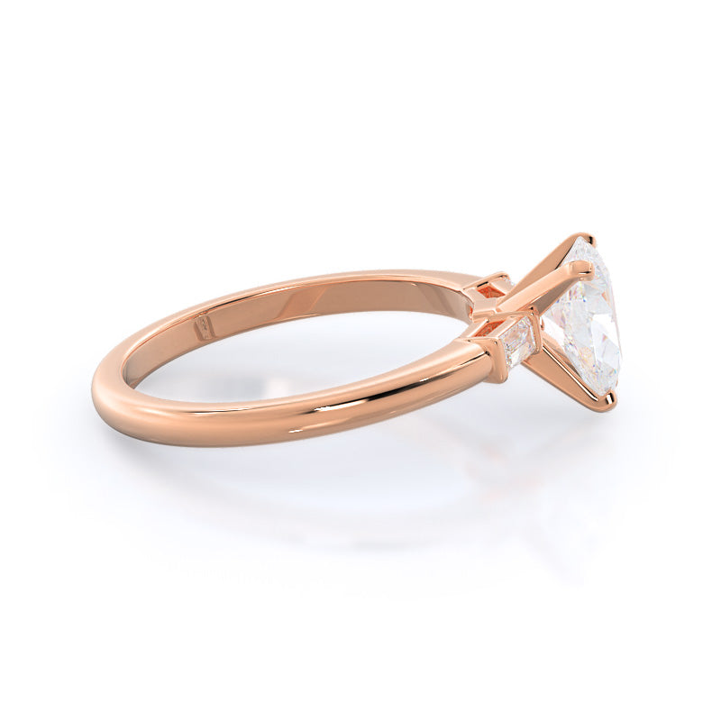 Pear Cut Three Stone Baguette Engagement Ring with Lab Grown Diamond in 14KT Rose Gold view 3
