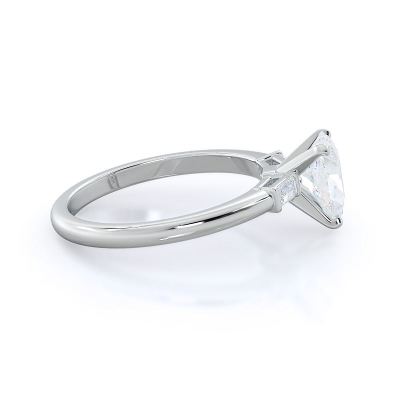 Pear Cut Three Stone Baguette Engagement Ring with Lab Grown Diamond in 14KT Platinum view 3
