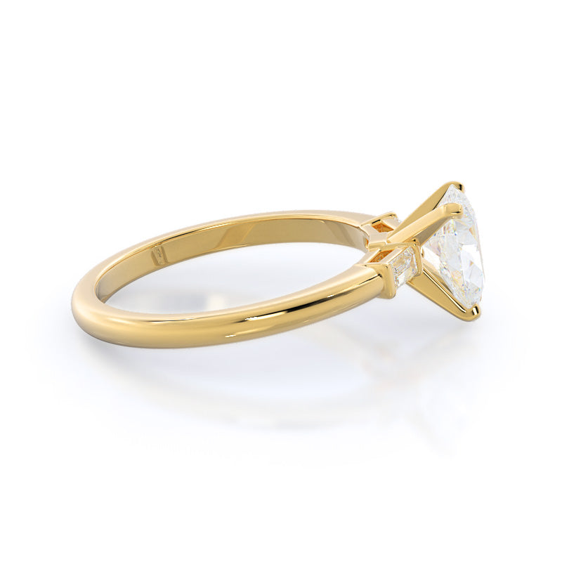 Pear Cut Three Stone Baguette Engagement Ring with Lab Grown Diamond in 14KT Yellow Gold view 3
