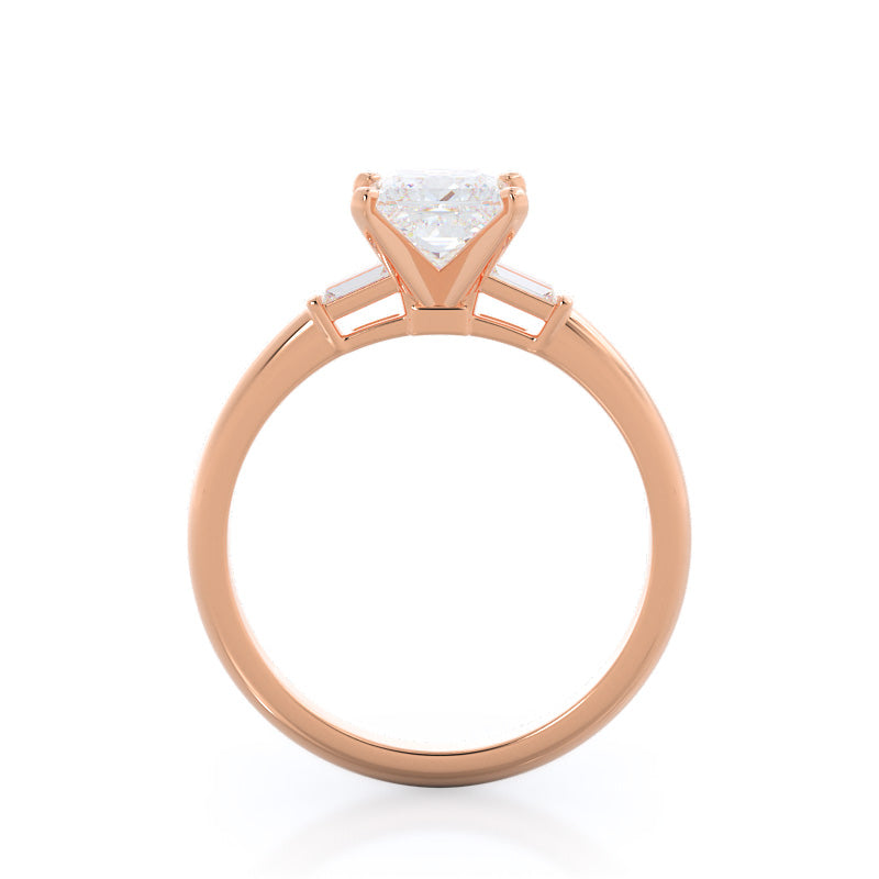 Princess Cut Three Stone Baguette Engagement Ring with Lab Grown Diamond in 14KT Rose Gold view 2
