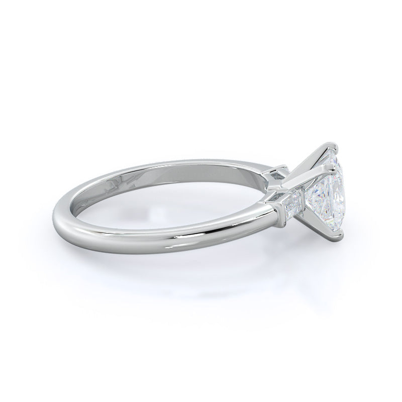 Princess Cut Three Stone Baguette Engagement Ring with Lab Grown Diamond in 14KT Platinum view 3
