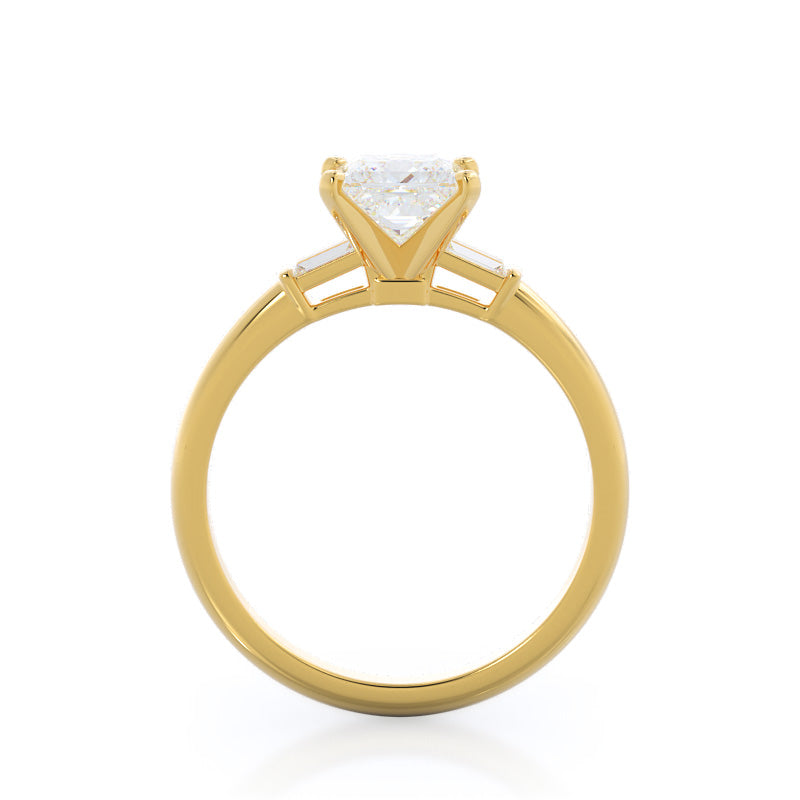 Princess Cut Three Stone Baguette Engagement Ring with Lab Grown Diamond in 14KT Yellow Gold view 2
