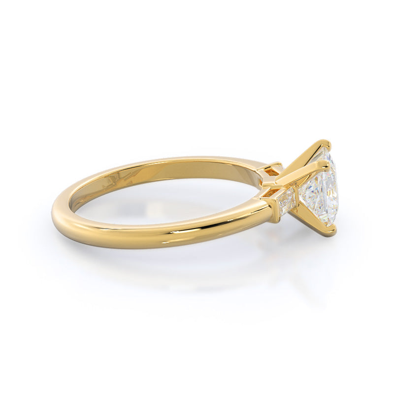 Princess Cut Three Stone Baguette Engagement Ring with Lab Grown Diamond in 14KT Yellow Gold view 3
