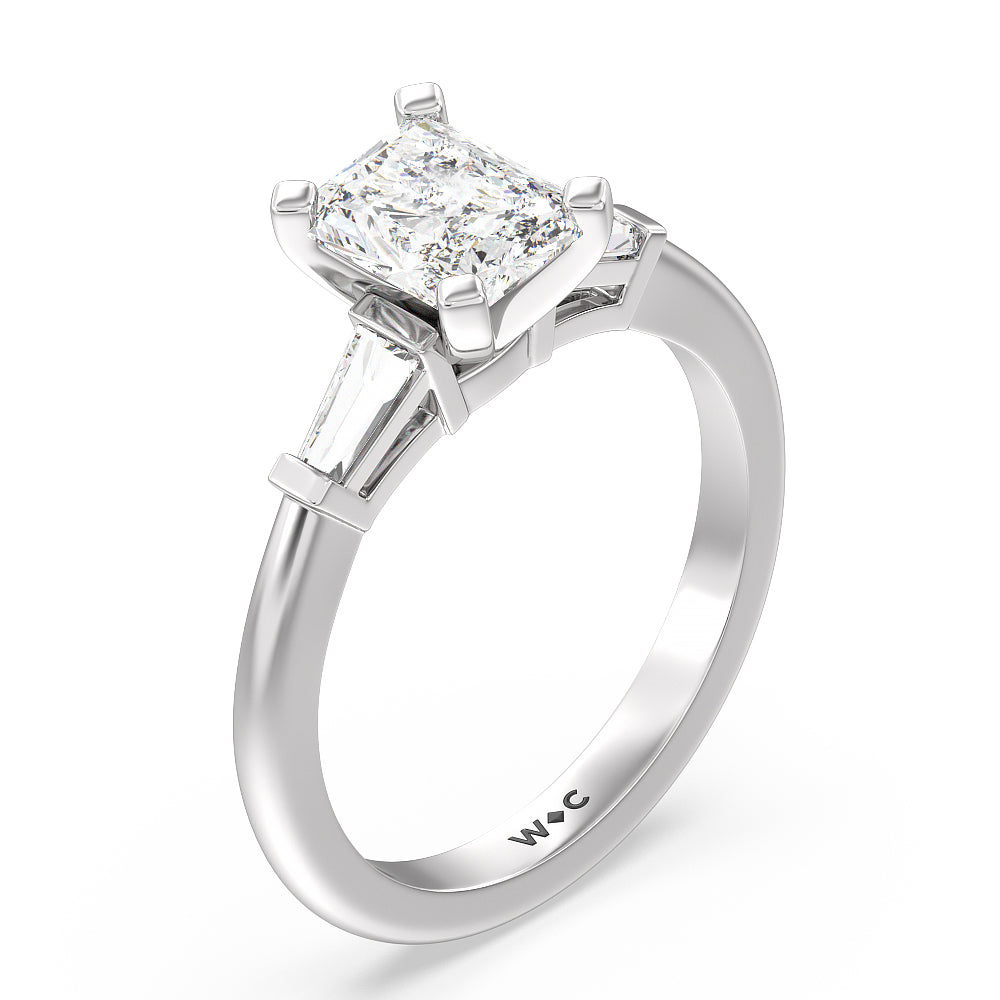 Radiant Cut Three Stone Baguette Engagement Ring with Lab Grown Diamond in 14KT Platinum view 3

