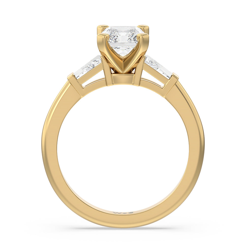 Radiant Cut Three Stone Baguette Engagement Ring with Lab Grown Diamond in 14KT Yellow Gold view 2
