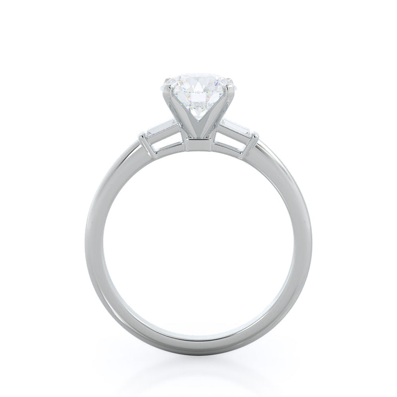 Round Cut Three Stone Baguette Engagement Ring with Lab Grown Diamond in 14KT Platinum view 2
