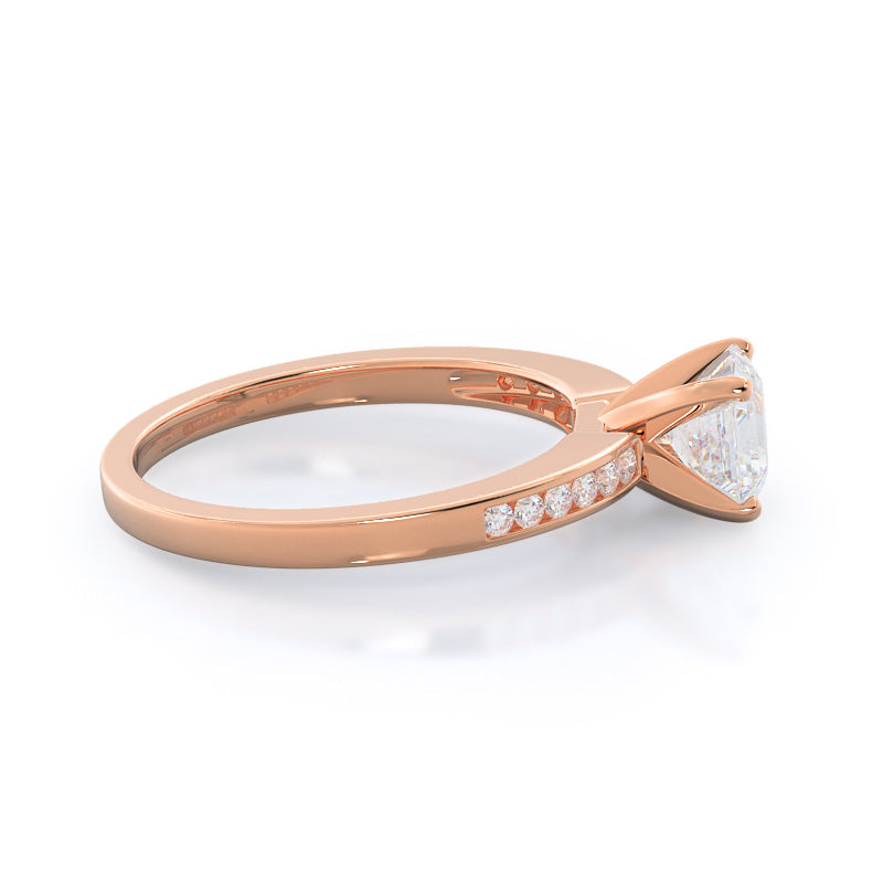 Cascading Channel Set Diamond Engagement Ring with Asscher Cut Diamond in 14KT Rose Gold view 3
