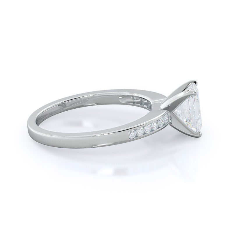 Cascading Channel Set Diamond Engagement Ring with Emerald Cut Diamond in 14KT Platinum view 3
