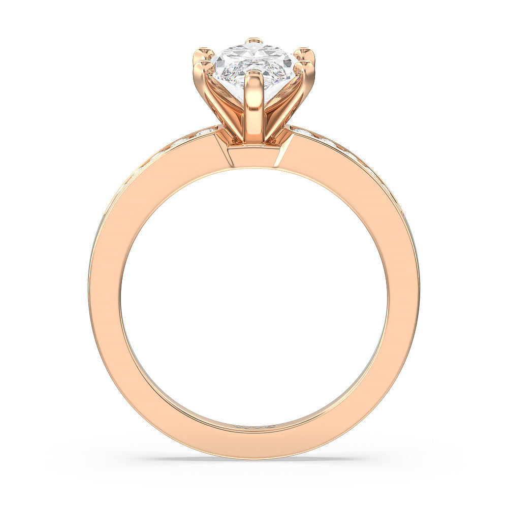 Cascading Channel Set Diamond Engagement Ring with Marquise Cut Diamond in 14KT Rose Gold view 2
