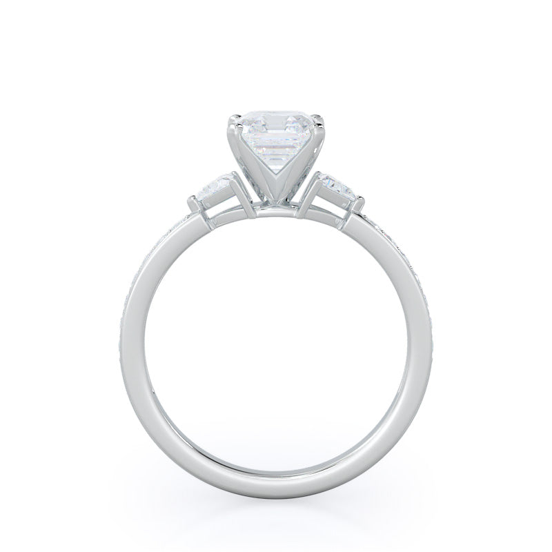 Asscher Cut Triangular Three Stone Diamond Engagement Ring with Lab Grown Diamond in 14KT Platinum view 2
