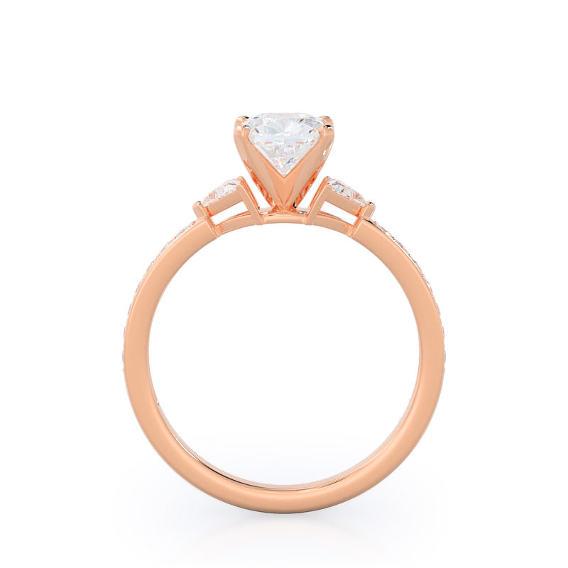 Cushion Cut Triangular Three Stone Diamond Engagement Ring with Lab Grown Diamond in 14KT Rose Gold view 2
