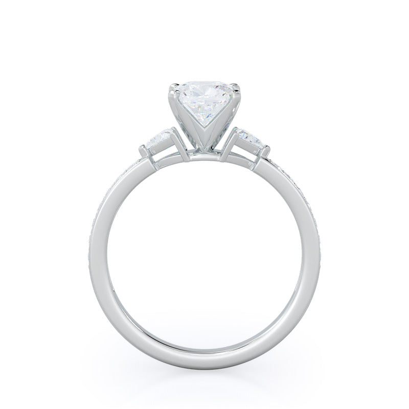 Cushion Cut Triangular Three Stone Diamond Engagement Ring with Lab Grown Diamond in 14KT Platinum view 2
