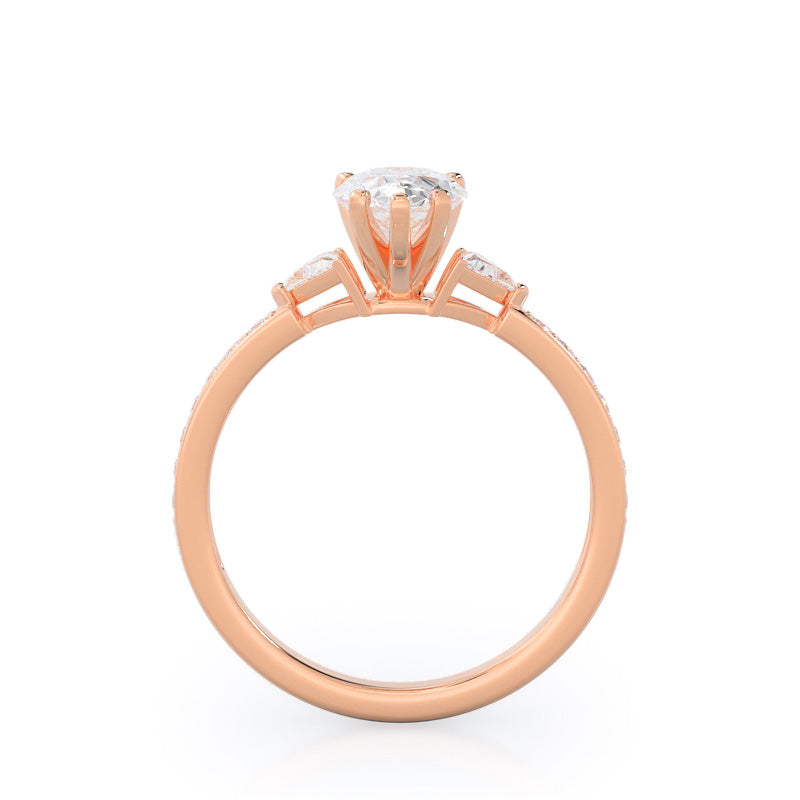 Pear Cut Triangular Three Stone Diamond Engagement Ring with Lab Grown Diamond in 14KT Rose Gold view 2
