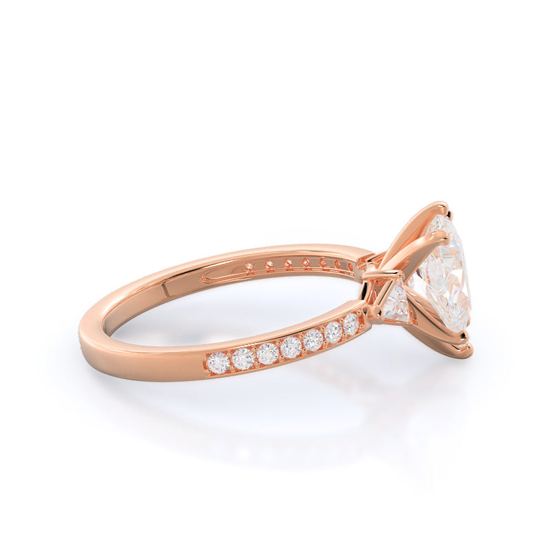 Pear Cut Triangular Three Stone Diamond Engagement Ring with Lab Grown Diamond in 14KT Rose Gold view 3

