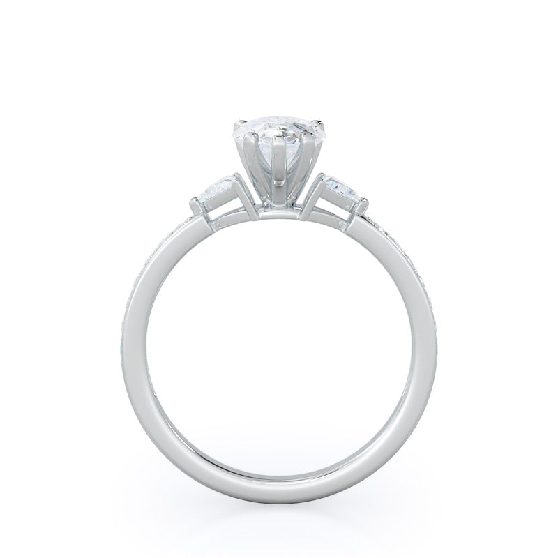 Pear Cut Triangular Three Stone Diamond Engagement Ring with Lab Grown Diamond in 14KT Platinum view 2
