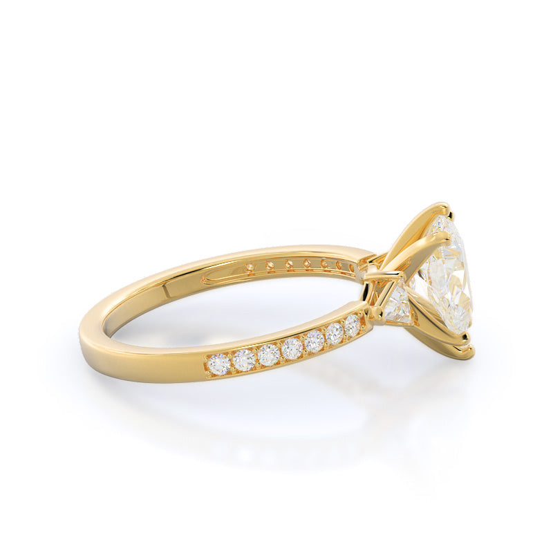 Pear Cut Triangular Three Stone Diamond Engagement Ring with Lab Grown Diamond in 14KT Yellow Gold view 3
