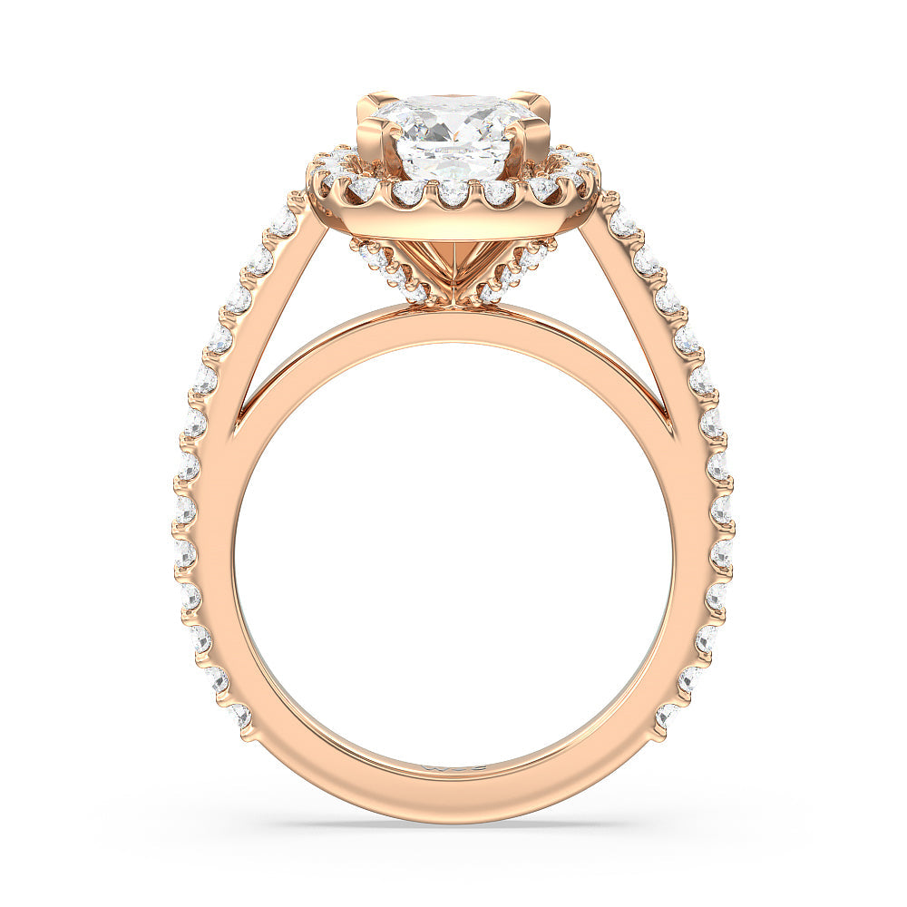 Cushion Cut Pave Diamond Halo Engagement Ring with Lab Grown Diamond in 14KT Rose Gold view 2
