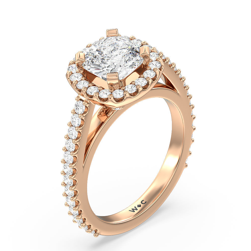 Cushion Cut Pave Diamond Halo Engagement Ring with Lab Grown Diamond in 14KT Rose Gold view 3
