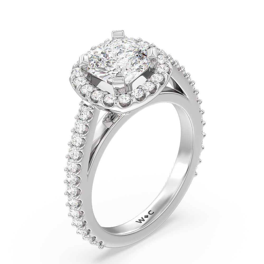 Cushion Cut Pave Diamond Halo Engagement Ring with Lab Grown Diamond in 14KT Platinum view 3

