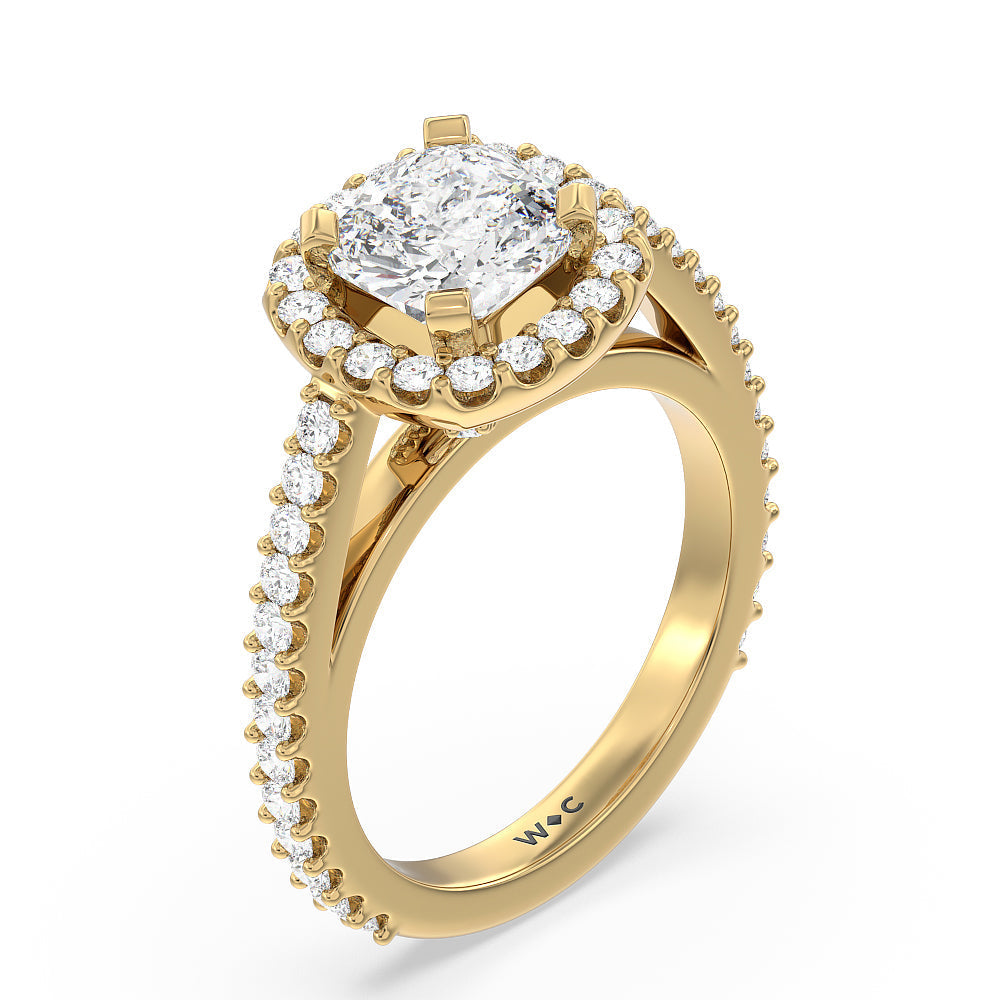 Cushion Cut Pave Diamond Halo Engagement Ring with Lab Grown Diamond in 14KT Yellow Gold view 3

