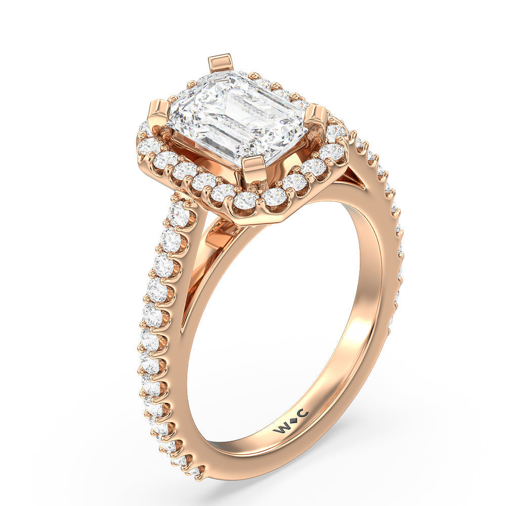 Emerald Cut Pave Diamond Halo Engagement Ring with Lab Grown Diamond in 14KT Rose Gold view 3
