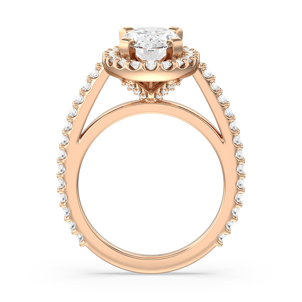 Oval Cut Pave Diamond Halo Engagement Ring with Lab Grown Diamond in 14KT Rose Gold view 2
