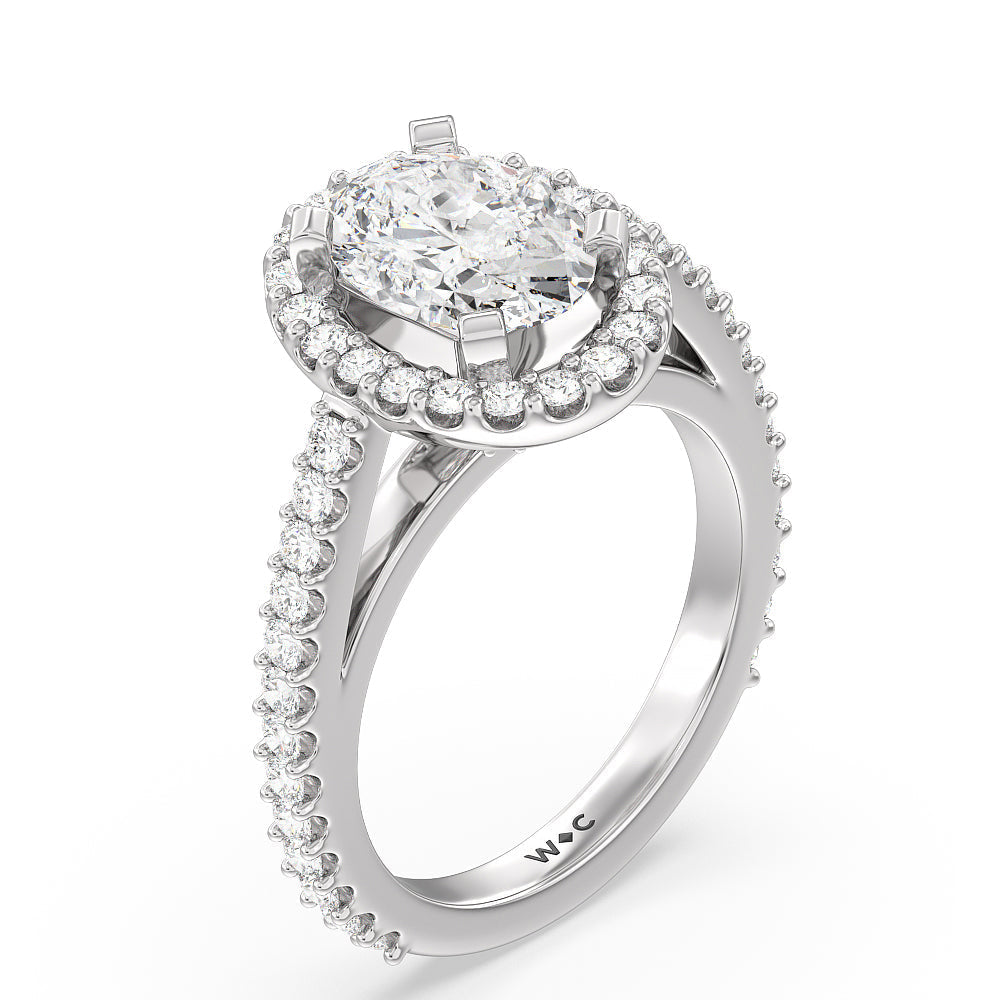Oval Cut Pave Diamond Halo Engagement Ring with Lab Grown Diamond in 14KT Platinum view 3
