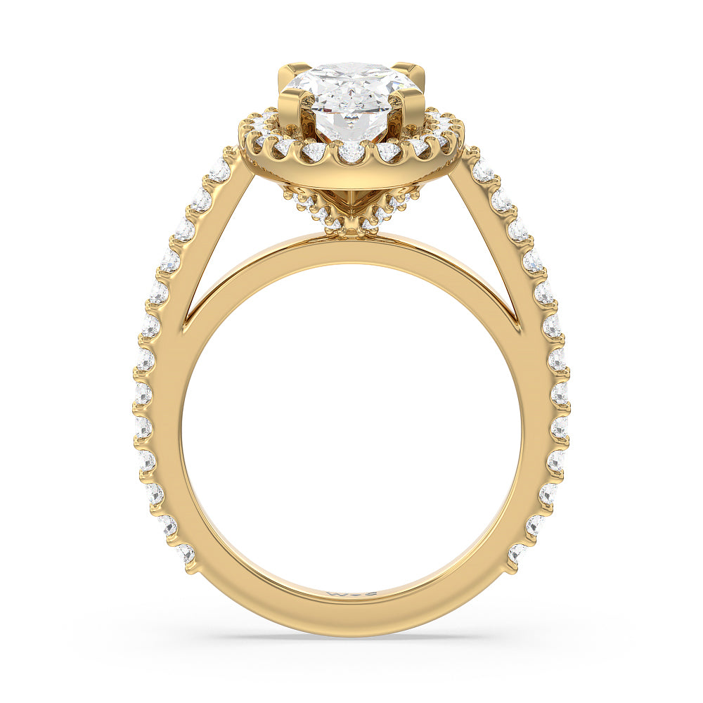 Pave Diamond Halo Engagement Ring with Oval Cut Diamond in 14KT Yellow Gold view 2
