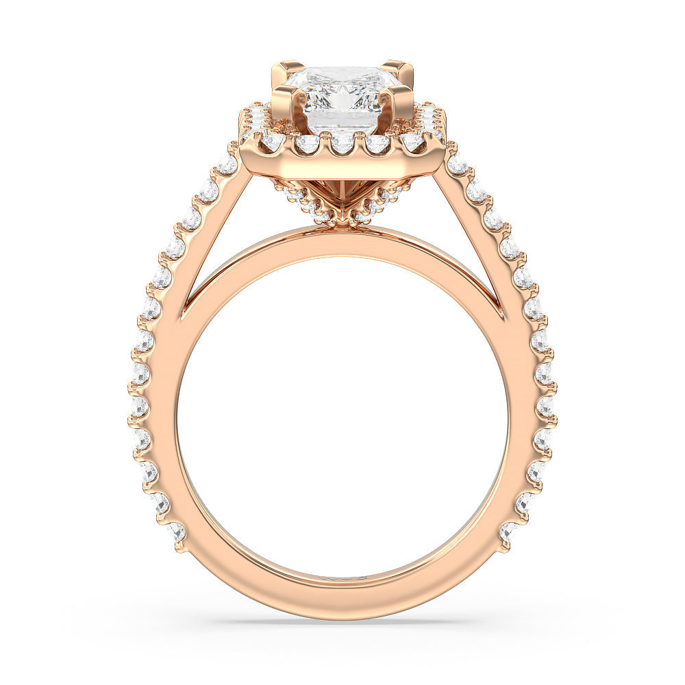Radiant Cut Pave Diamond Halo Engagement Ring with Lab Grown Diamond in 14KT Rose Gold view 2
