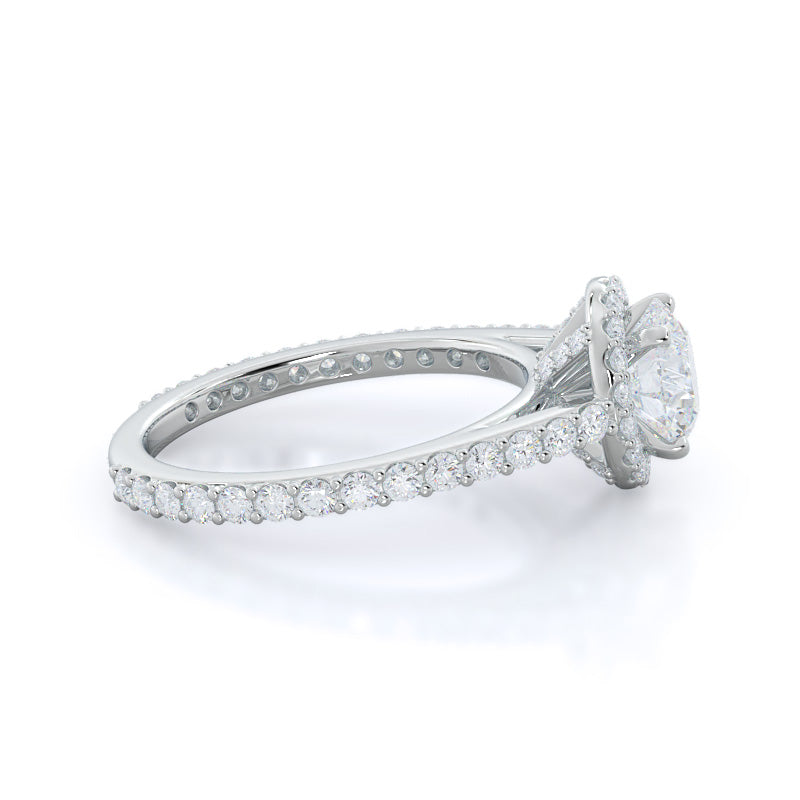 Pave Diamond Halo Engagement Ring with Round Cut Diamond in 14KT Platinum view 3
