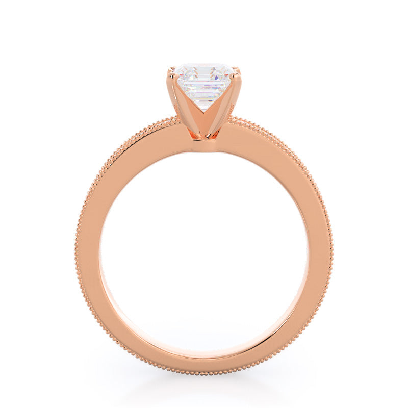 Asscher Cut Floral Diamond Engagement Ring with Lab Grown Diamond in 14KT Rose Gold view 2
