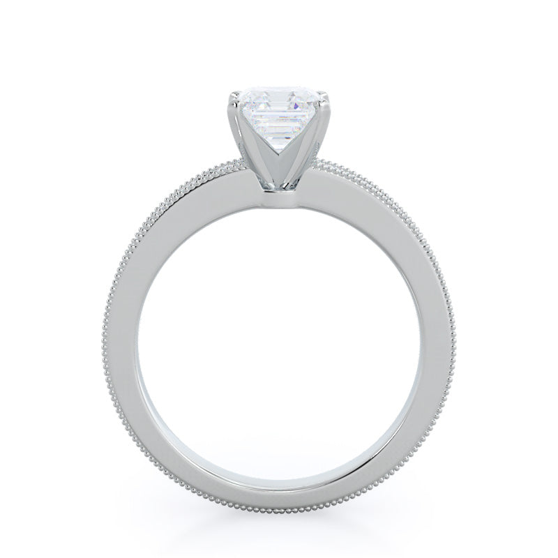Asscher Cut Floral Diamond Engagement Ring with Lab Grown Diamond in 14KT Platinum view 2
