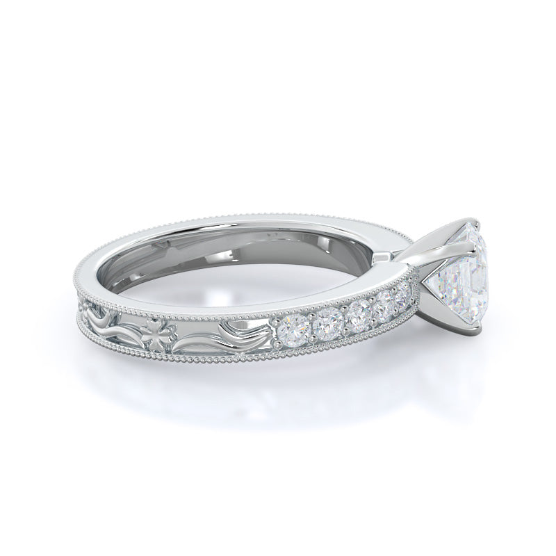 Asscher Cut Floral Diamond Engagement Ring with Lab Grown Diamond in 14KT Platinum view 3
