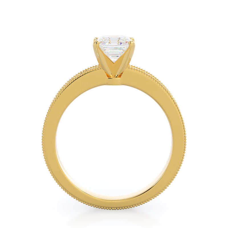 Asscher Cut Floral Diamond Engagement Ring with Lab Grown Diamond in 14KT Yellow Gold view 2
