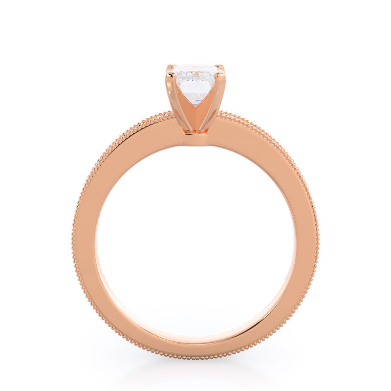 Emerald Cut Floral Diamond Engagement Ring with Lab Grown Diamond in 14KT Rose Gold view 2
