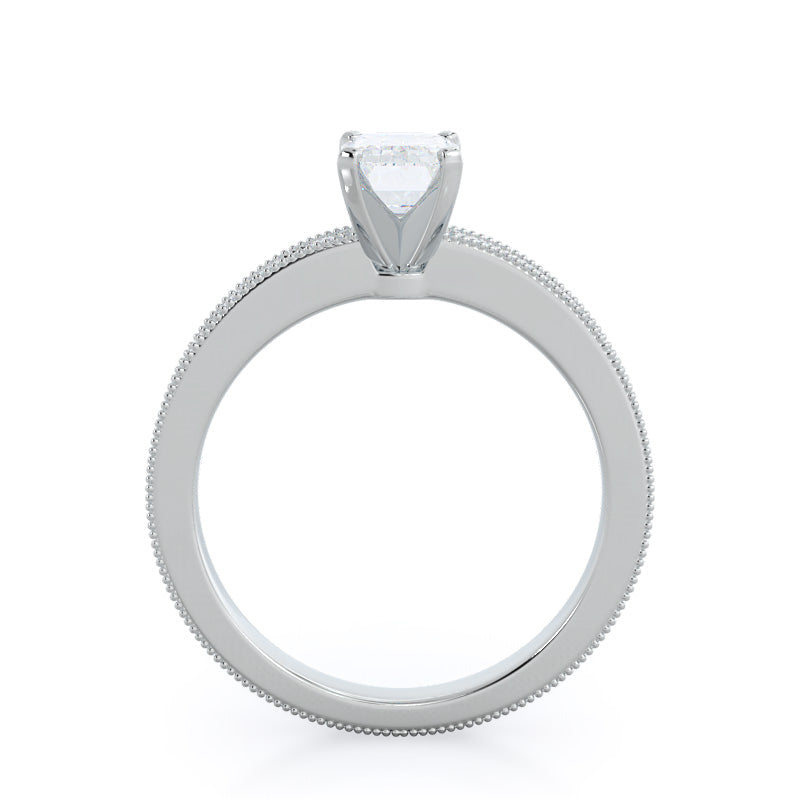 Emerald Cut Floral Diamond Engagement Ring with Lab Grown Diamond in 14KT Platinum view 2
