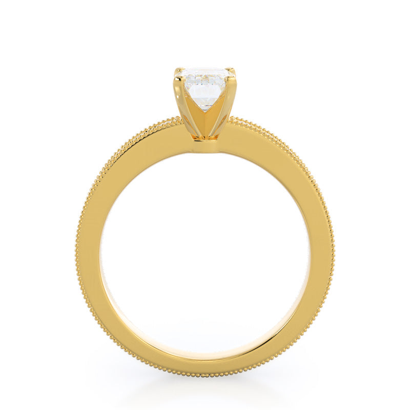Emerald Cut Floral Diamond Engagement Ring with Lab Grown Diamond in 14KT Yellow Gold view 2
