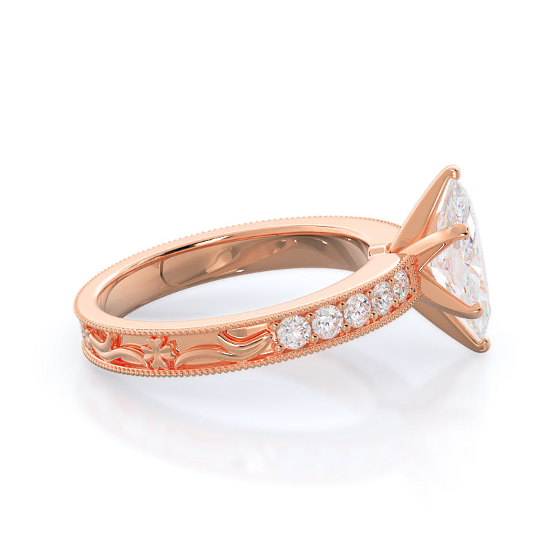 Marquise Cut Floral Diamond Engagement Ring with Lab Grown Diamond in 14KT Rose Gold view 3
