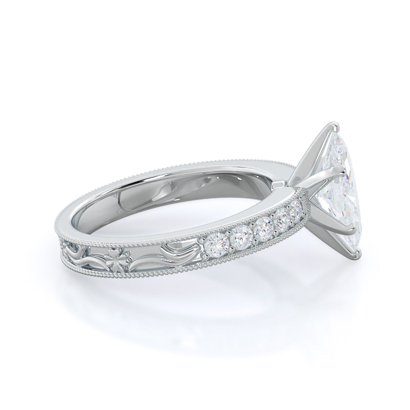 Marquise Cut Floral Diamond Engagement Ring with Lab Grown Diamond in 14KT Platinum view 3
