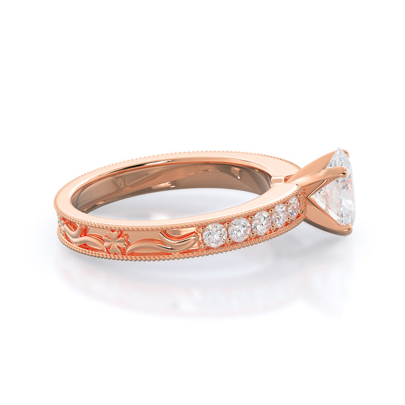 Oval Cut Floral Diamond Engagement Ring with Lab Grown Diamond in 14KT Rose Gold view 3
