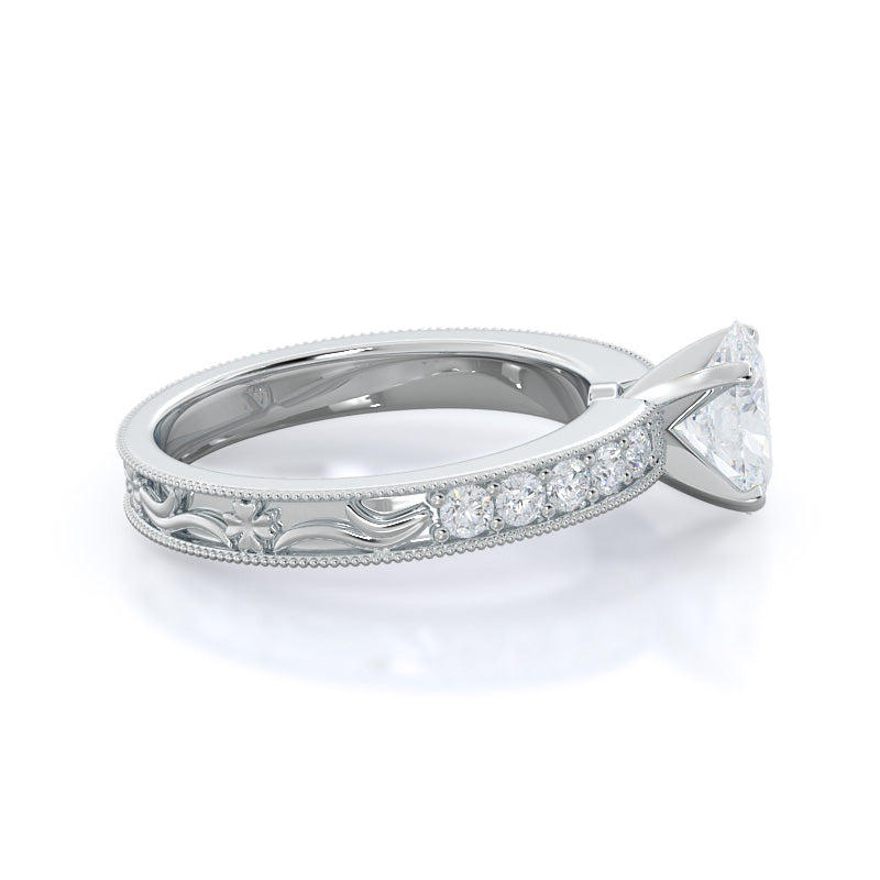 Oval Cut Floral Diamond Engagement Ring with Lab Grown Diamond in 14KT Platinum view 3
